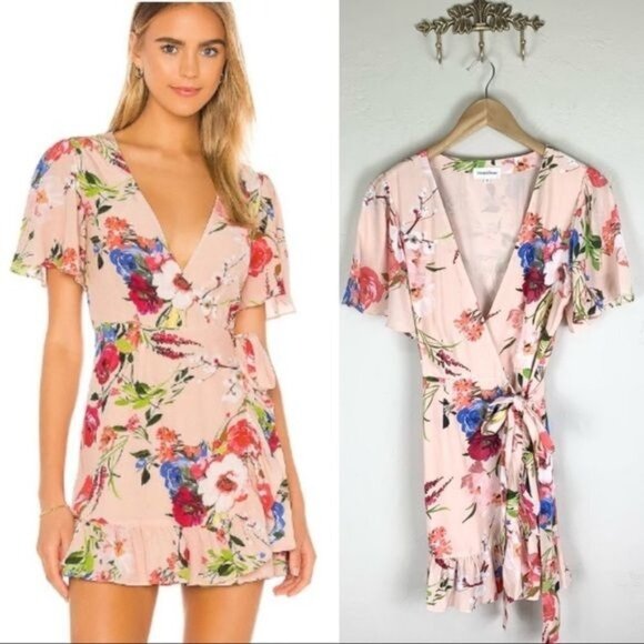 Privacy Please Dresses & Skirts - NEW NWOT Privacy Please x‎ Revolve Finlay Mini Wrap Dress in Nude Amy Floral